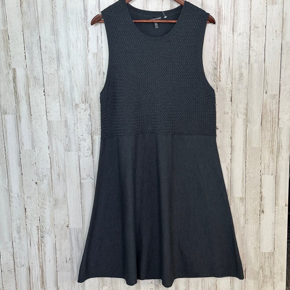Eileen Fisher 100 Merino Wool Crepe Tank Dress XL Graphite Quiet Luxury EUC